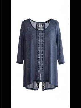 Women's Navy Crochet-Panel Scoop Neck Tunic